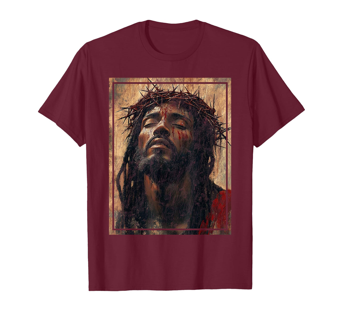 Black Jesus Face Of Jesus Cross With Crown Of Thorns T-Shirt