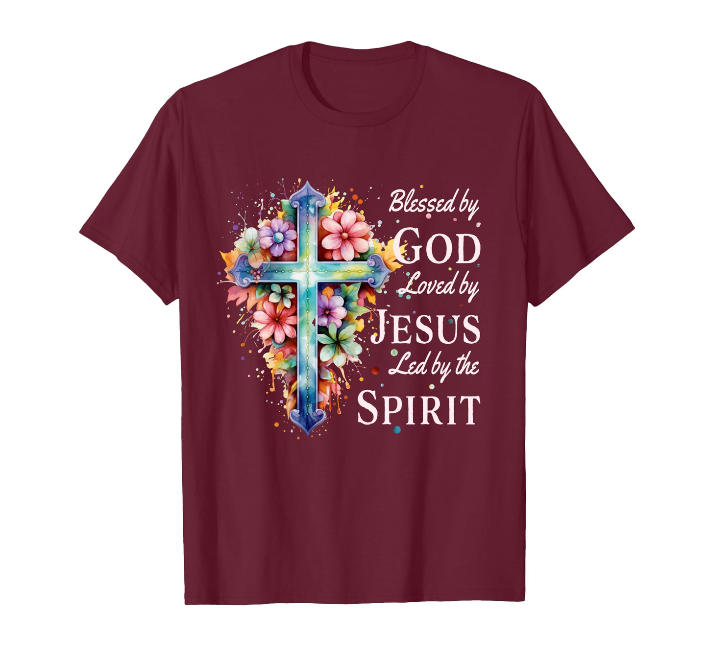 Blessed by God Loved by Jesus Floral Cross Christian Long Sleeve T-Shirt