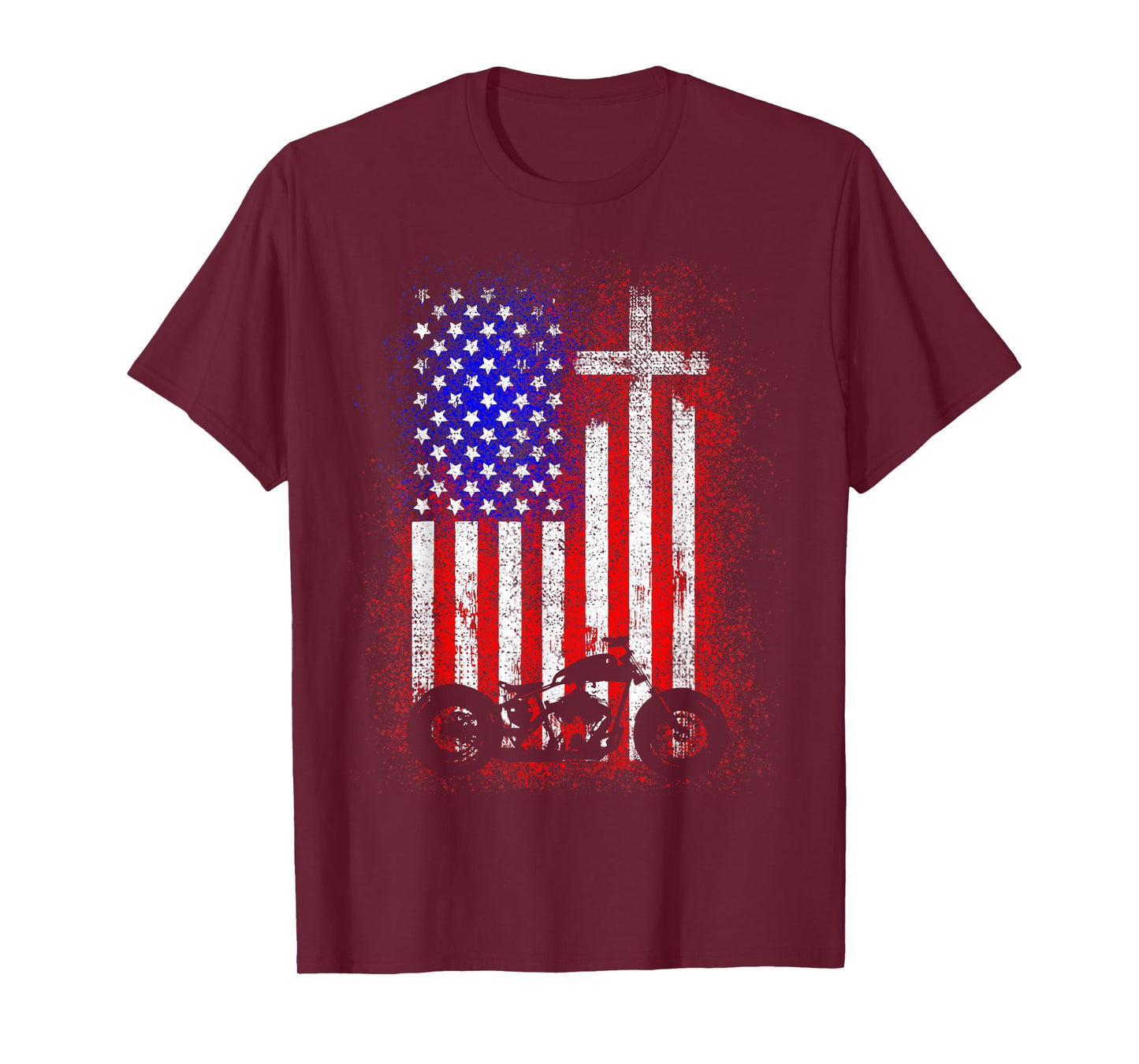 Vintage Motorcycle USA Flag Christian Faith for Bikers T-Shirt