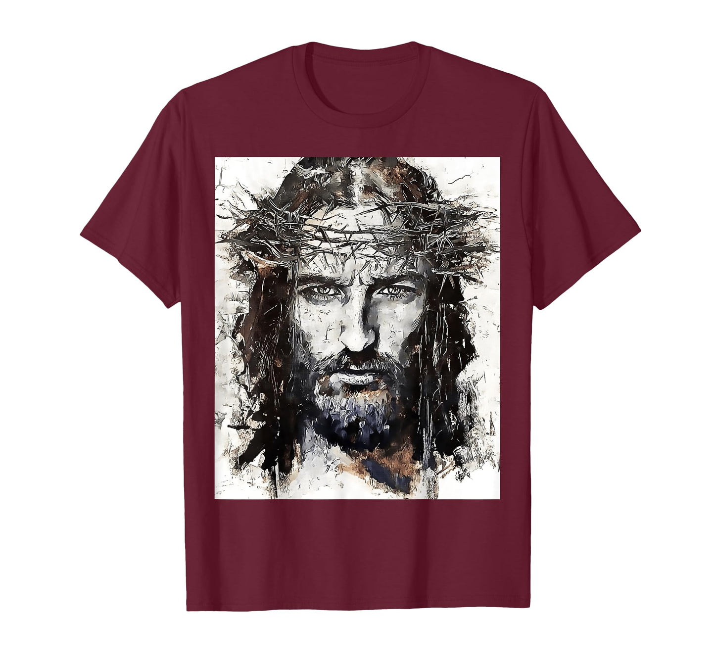 Vintage Art Face Of Jesus On A Cross With Crown Of Thorns T-Shirt