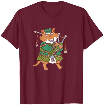 Scottish Kilt Cute Cat With Bagpipes Wearing Kilt Men Women Kids T-Shirt - T-Shirt | Maroon