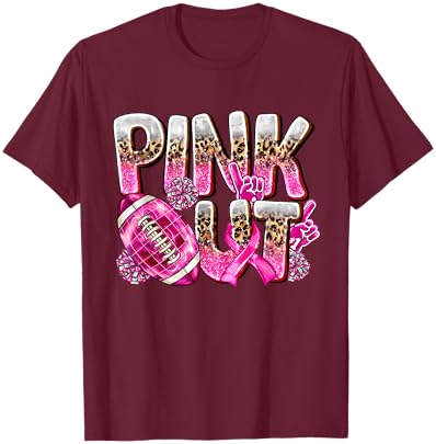 Pink Out Football Team Shirt Breast Cancer Awareness Month T-Shirt - T-Shirt | Maroon