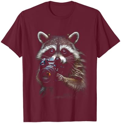 Camera Photographer Funny Animal Raccoon Photography T-Shirt - T-Shirt | Maroon