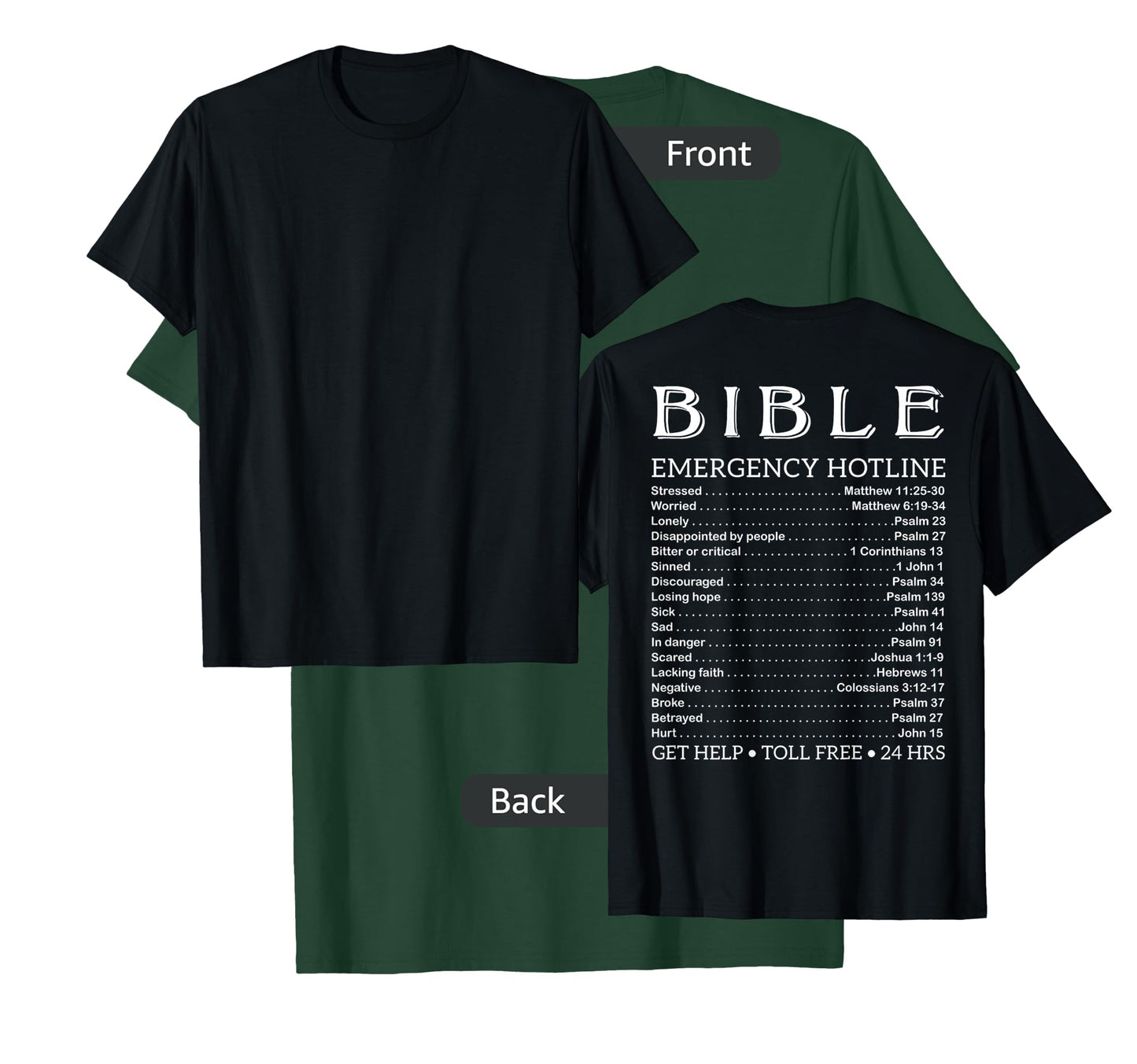 Bible Emergency Numbers Funny Hotline Christian Back Print T-Shirt
