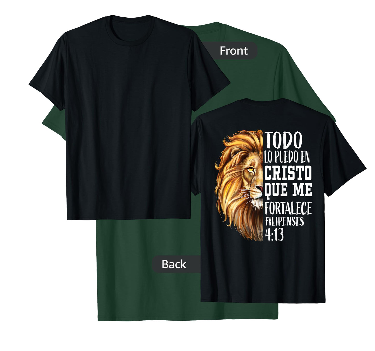 Christian Gifts Men Spanish Lion Judah Graphic on Back Print T-Shirt
