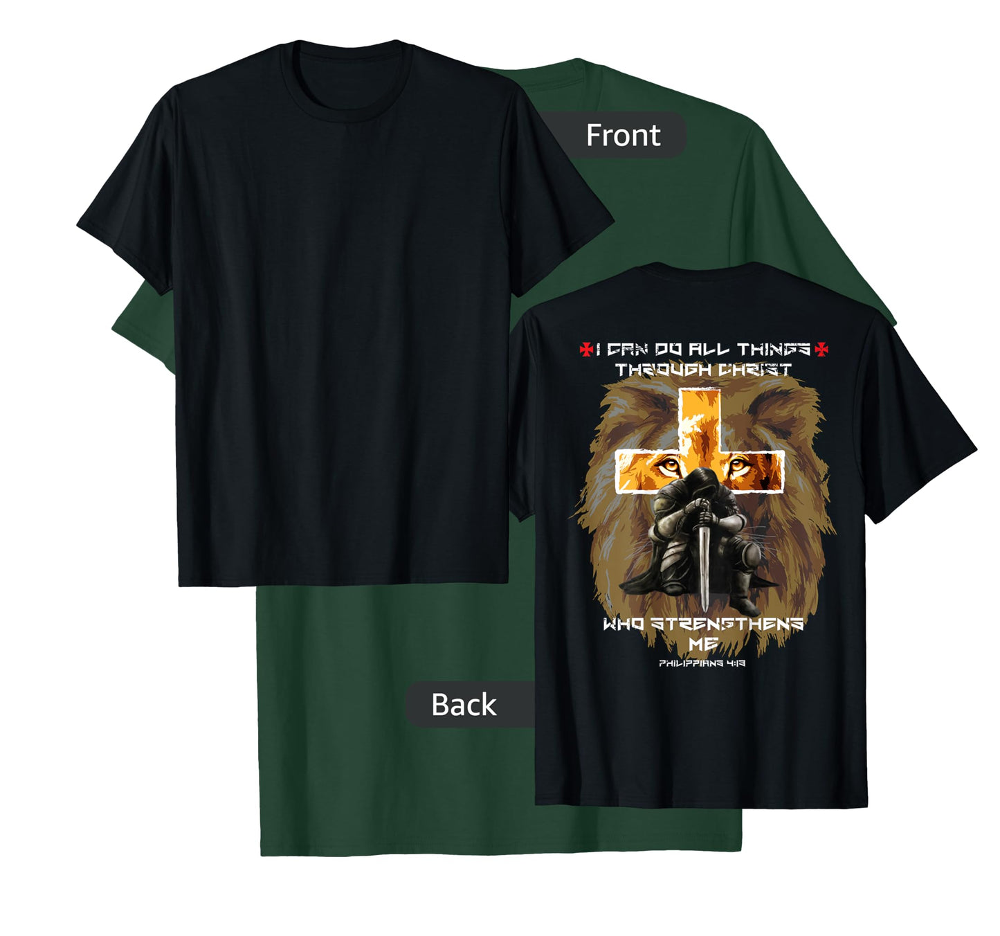 Back Print Bible Verse Gifts Men Dad Christian Lion Cross T-Shirt