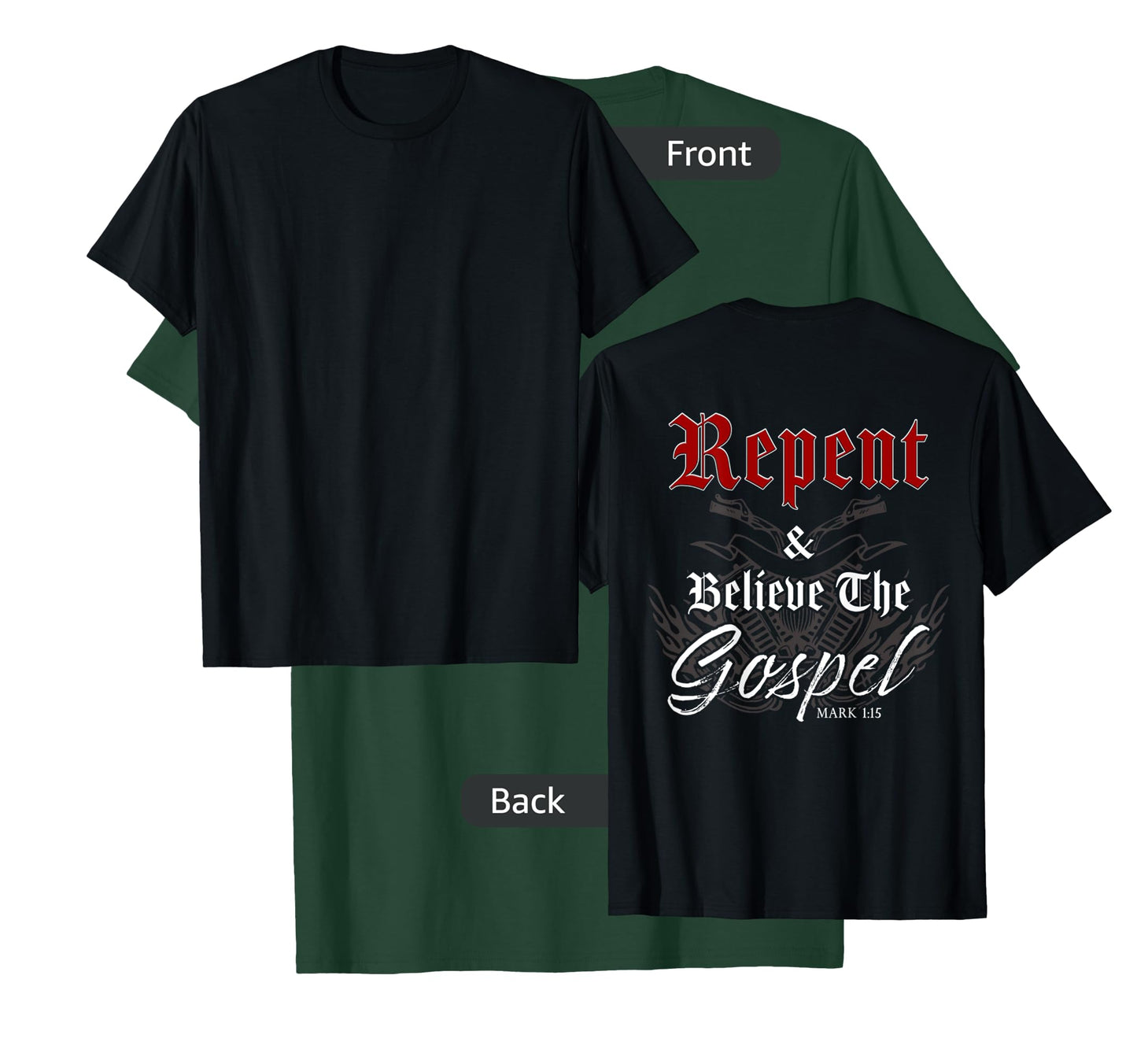 Repent & Believe the Gospel Motorcycle Christian Faith Biker T-Shirt