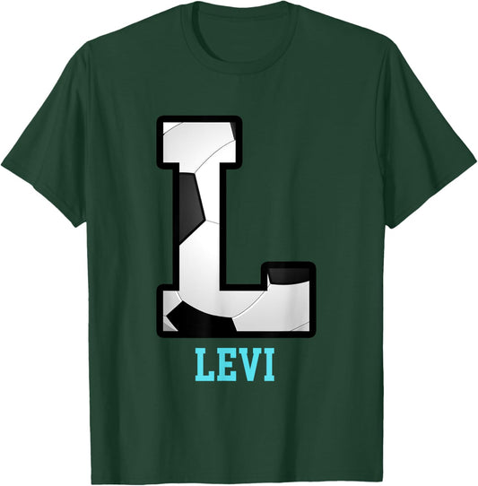 Field Goal Letter Levi Alphabet Soccer T-Shirt - T-Shirt | Forest