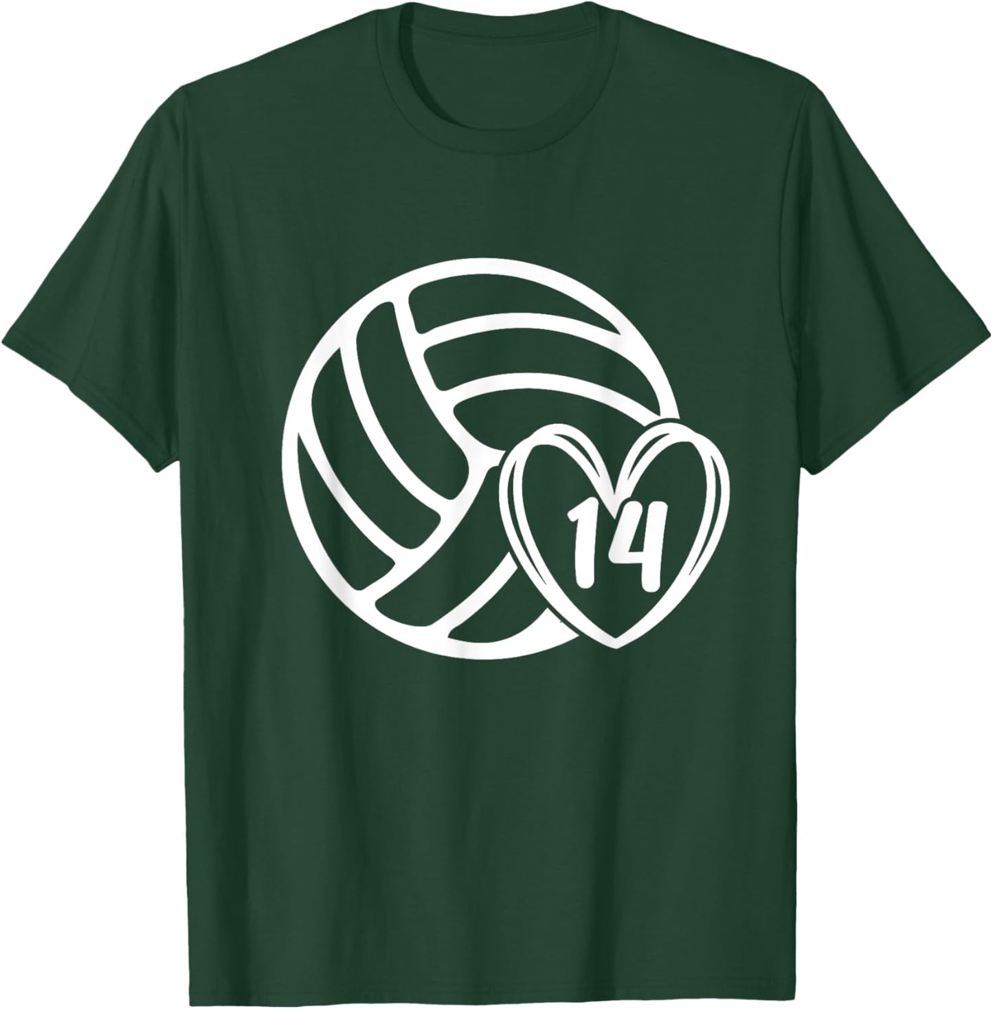 Volleyball Player #14 Volleyball Mom Dad Number 14 T-Shirt - T-Shirt | Forest