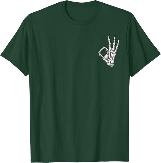 Skeleton Hand OK Sign Retro Halloween Pocket Men Women Girl T-Shirt - T-Shirt | Forest