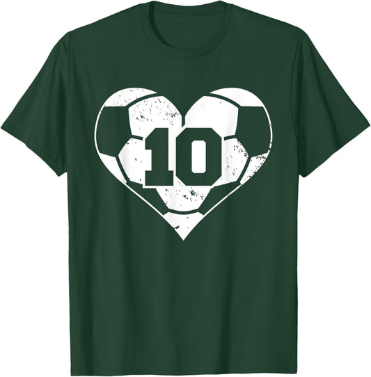 Soccer Number 10 Jersey Funny Soccer Heart Game Day T-Shirt - T-Shirt | Forest