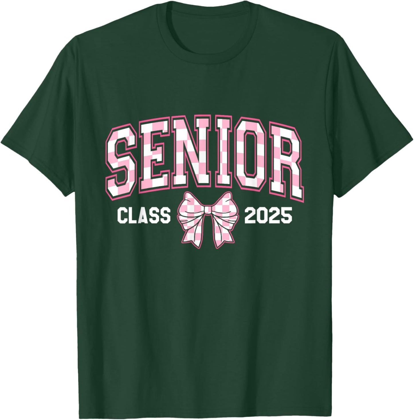 Cute Senior Class Of 2025 Checkered Bow Senior 25 Graduation T-Shirt - T-Shirt | Forest