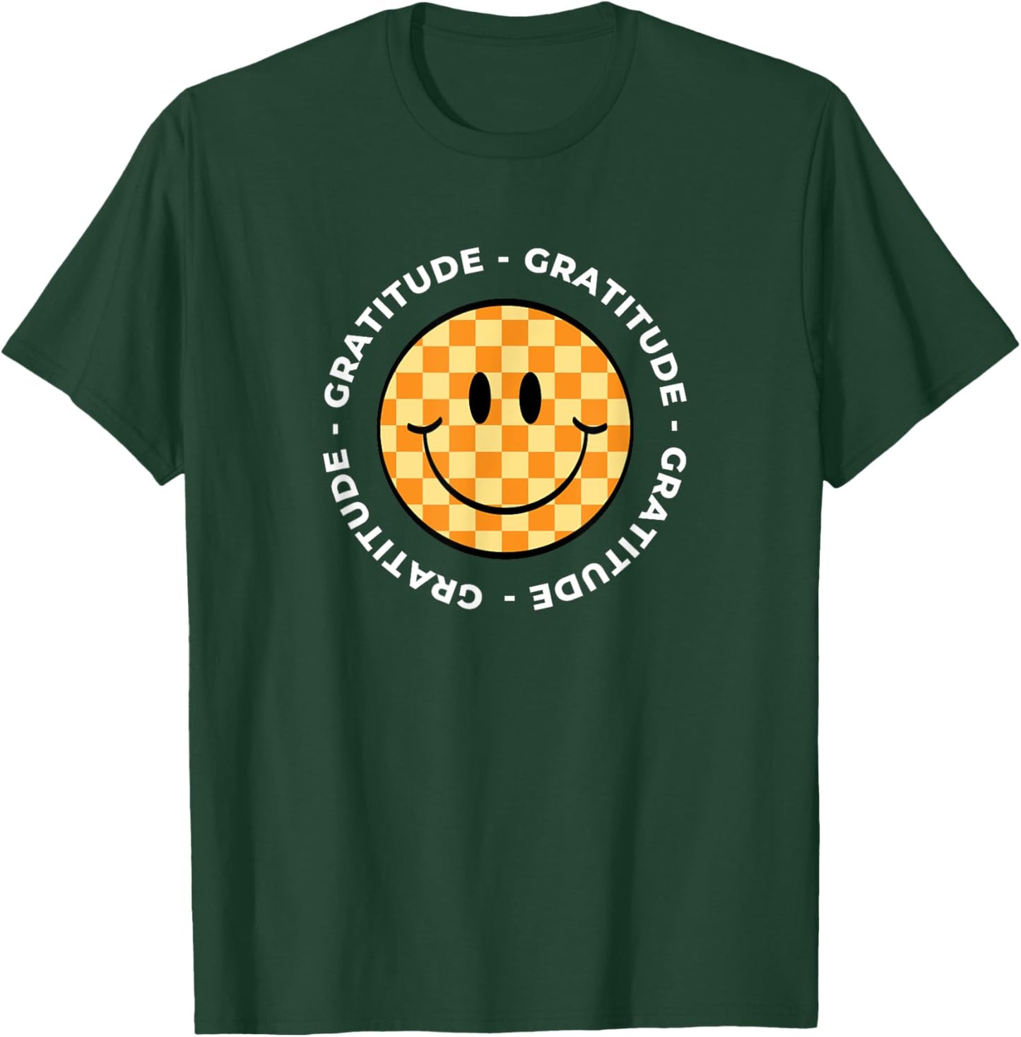 MATTER OF VIBES Gratitude Retro Groovy -Adults & -Kids Black Small Short Sleeve Checkered Retro T-Shirt - T-Shirt | Forest