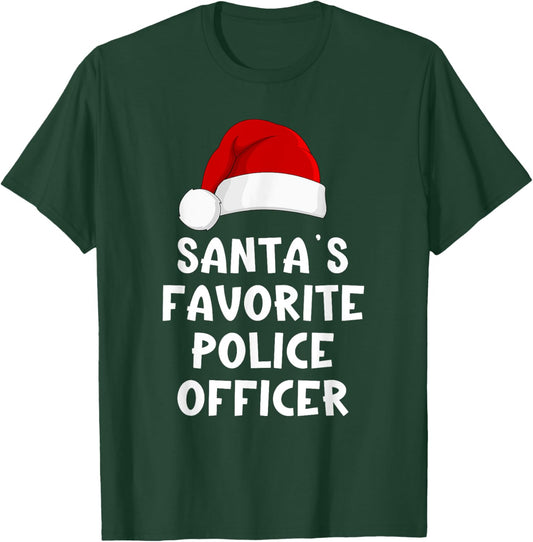 Christmas Santa's Favorite Police Officer Funny Pajama Cop T-Shirt - T-Shirt | Forest