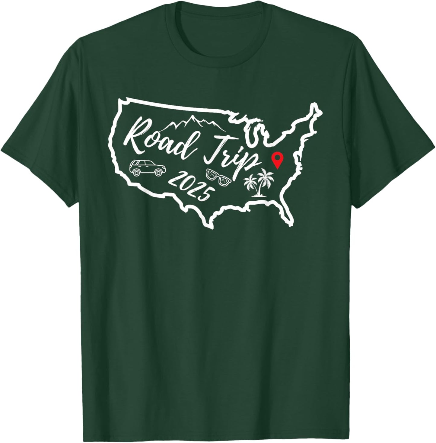 Road Trip 2025 Map USA Family Friend Girl Trip Vacation RV T-Shirt - T-Shirt | Forest