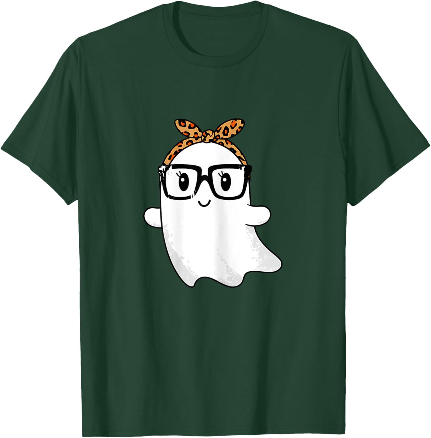 Leopard Bandana Ghost with Glasses Girls Cute Spooky Costume T-Shirt - T-Shirt | Forest