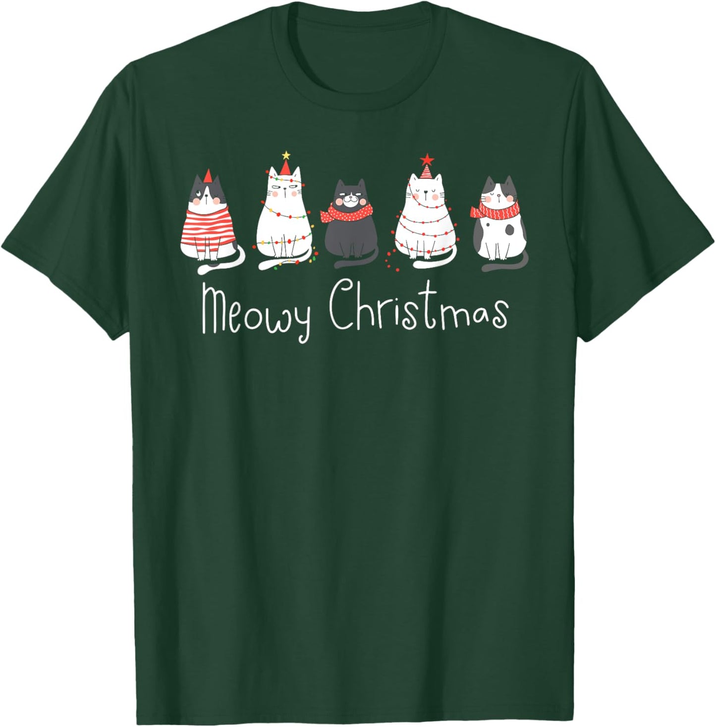 Meowy Catmas Cat Christmas Cute Cats Lover Santa Hat Xmas T-Shirt - T-Shirt | Forest