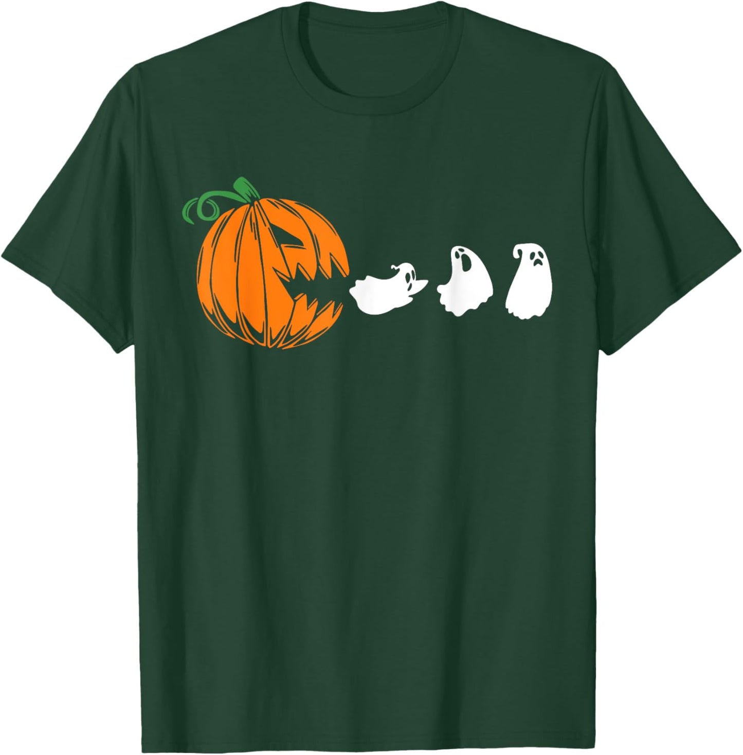 Funny Halloween Pumpkin Eating Ghost, Gamer Men Women Kids T-Shirt - T-Shirt | Forest