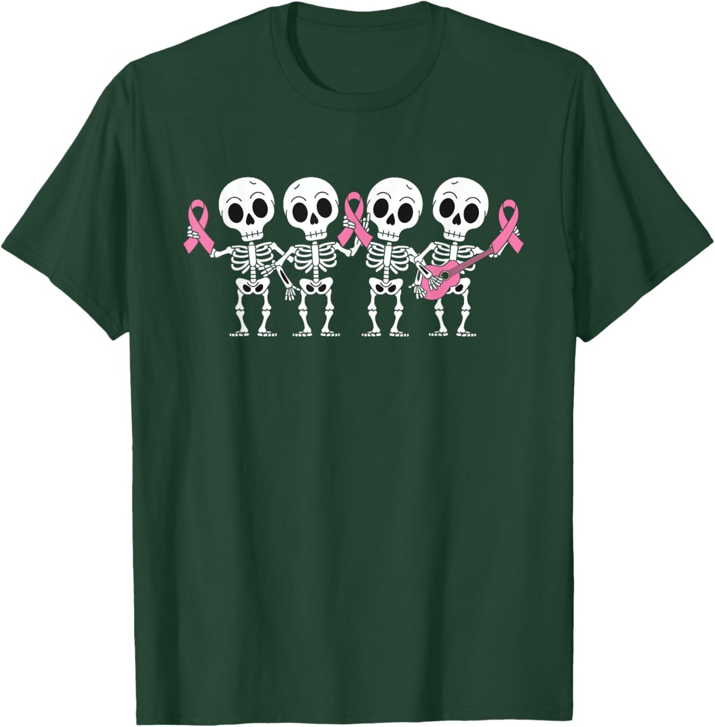 Pink Ribbon Breast Cancer Awareness Skeleton Women Men Kids T-Shirt - T-Shirt | Forest