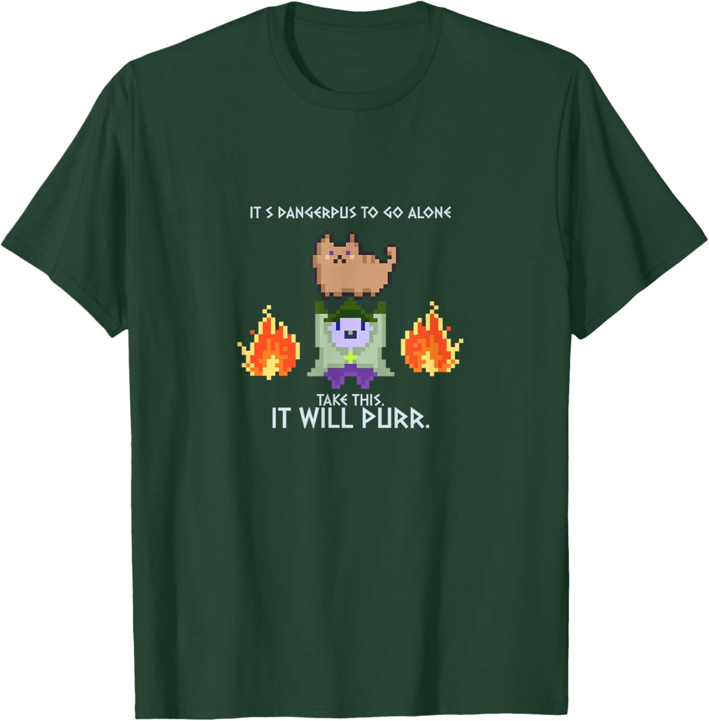 It's Dangerous Alone Take This It Will Purr Cat Retro Gamer Men Women T-Shirt - T-Shirt | Forest