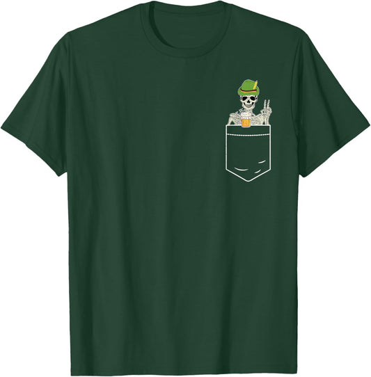 Oktoberfest Skeleton Pocket German Bavarian Men Women T-Shirt - T-Shirt | Forest