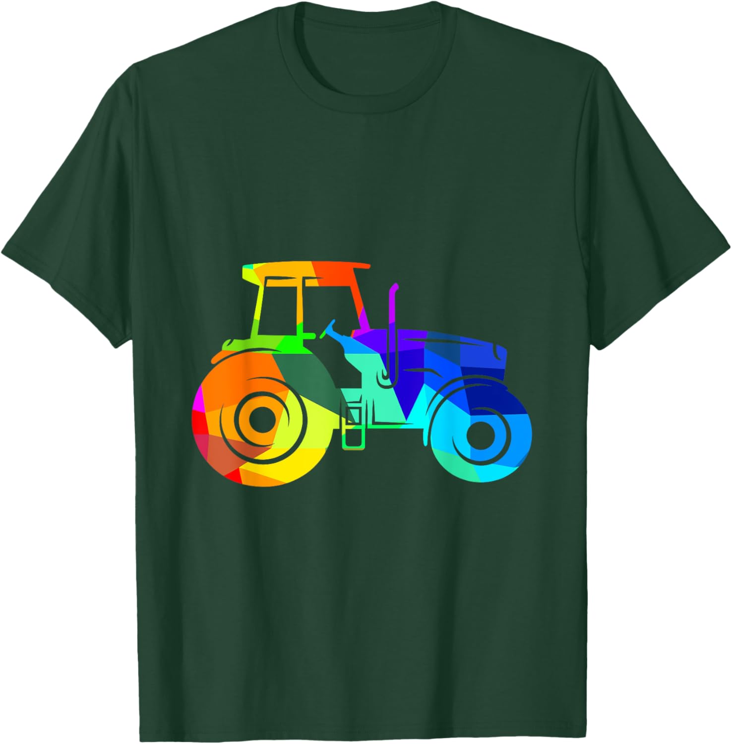 Tractor Rainbow Polygon Agricultural Vehicle T-Shirt - T-Shirt | Forest
