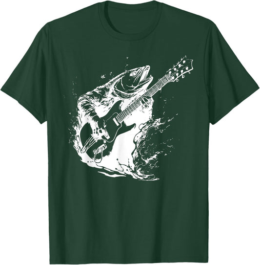 Retro Trout Playing Guitar Funny Fish Guitarist Music Lovers T-Shirt - T-Shirt | Forest