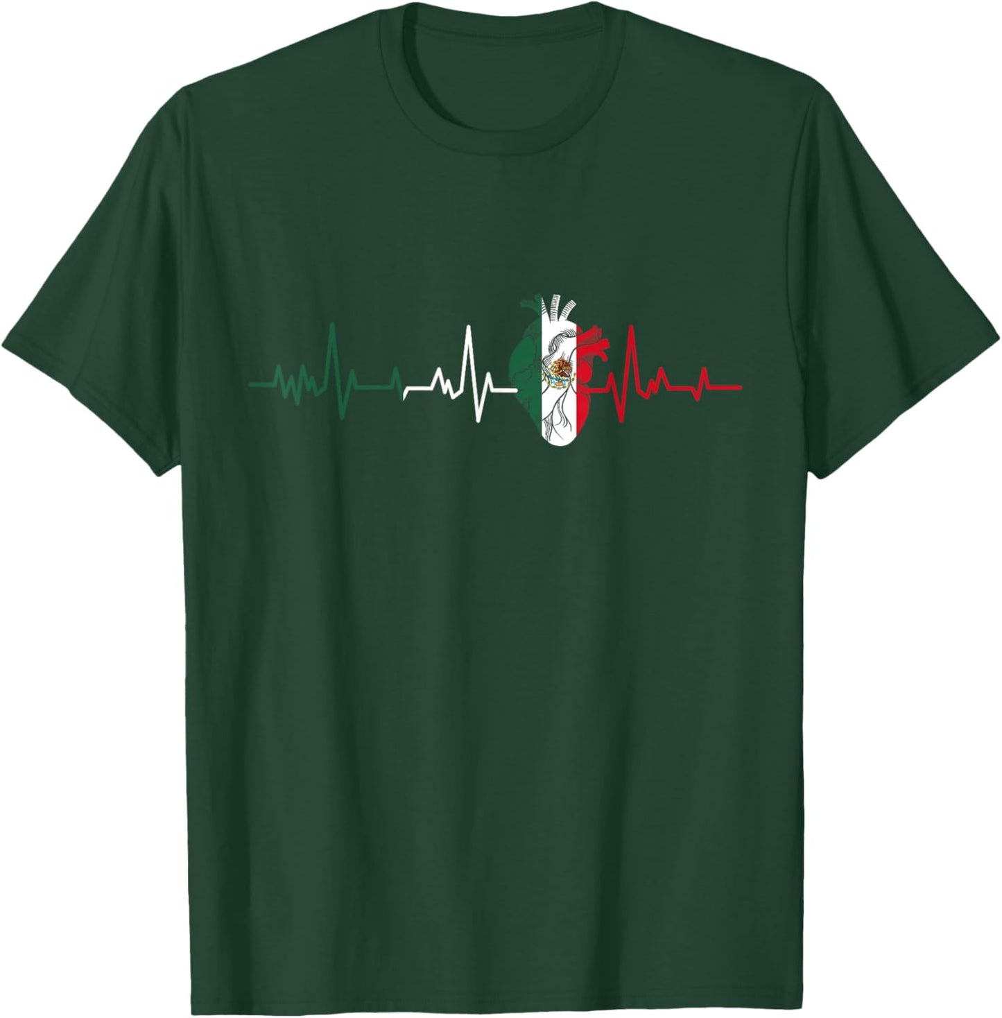 Mexico Flag Heartbeat for Mexican Pride Mexican Flag Root T-Shirt - T-Shirt | Forest