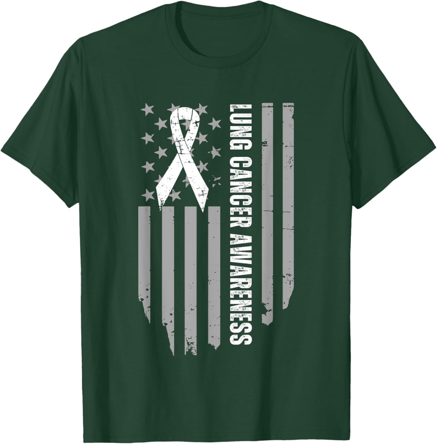 Vintage Lung Cancer Awareness American Flag White Ribbon T-Shirt - T-Shirt | Forest