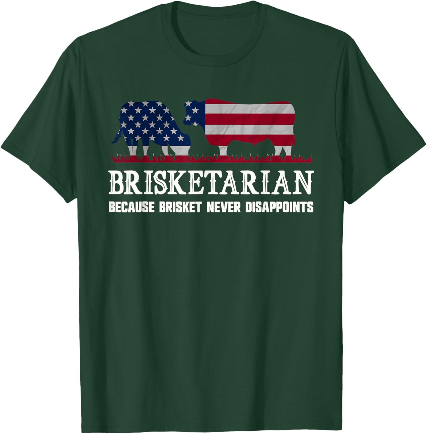 Funny Brisketarian Brisket Smoker BBQ American Flag T-Shirt - T-Shirt | Forest