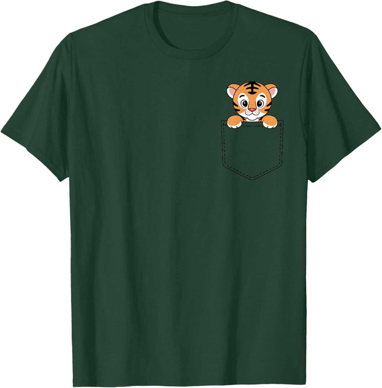 Boys Girls Toddler Cute Zoo Animal Tiger Pocket Peekout Kids T-Shirt - T-Shirt | Forest