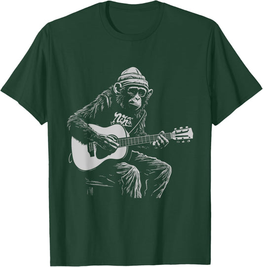Funny Monkey Acoustic Guitar Music Lover Men Women Kids T-Shirt - T-Shirt | Forest