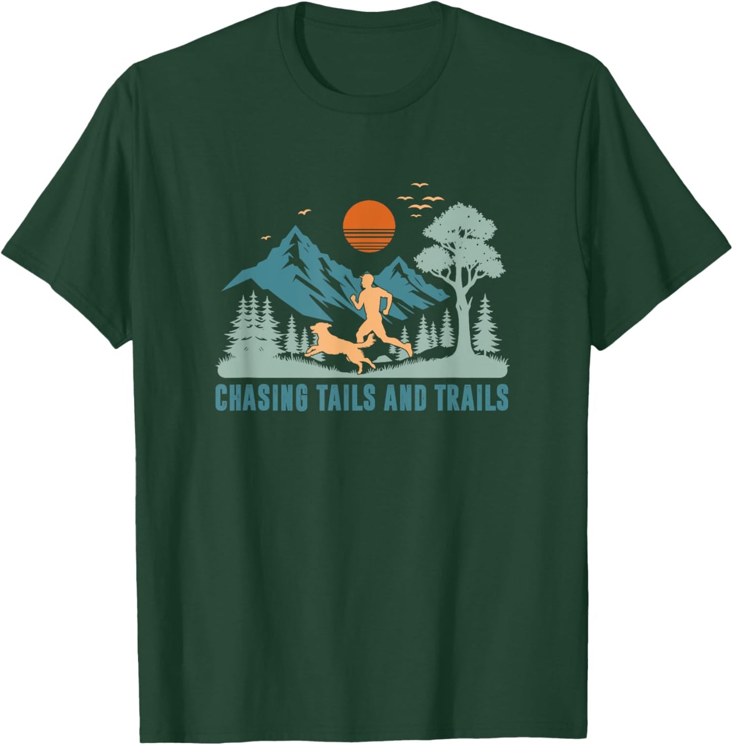 Chasing Tails And Trails, Trail Running with Dog Women Kids T-Shirt - T-Shirt | Forest