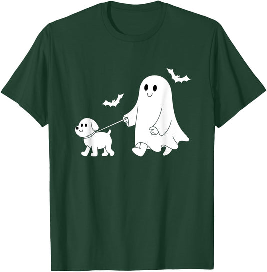 Funny Halloween Ghost Walking Dog Cute Ghost and Dog Lover T-Shirt - T-Shirt | Forest