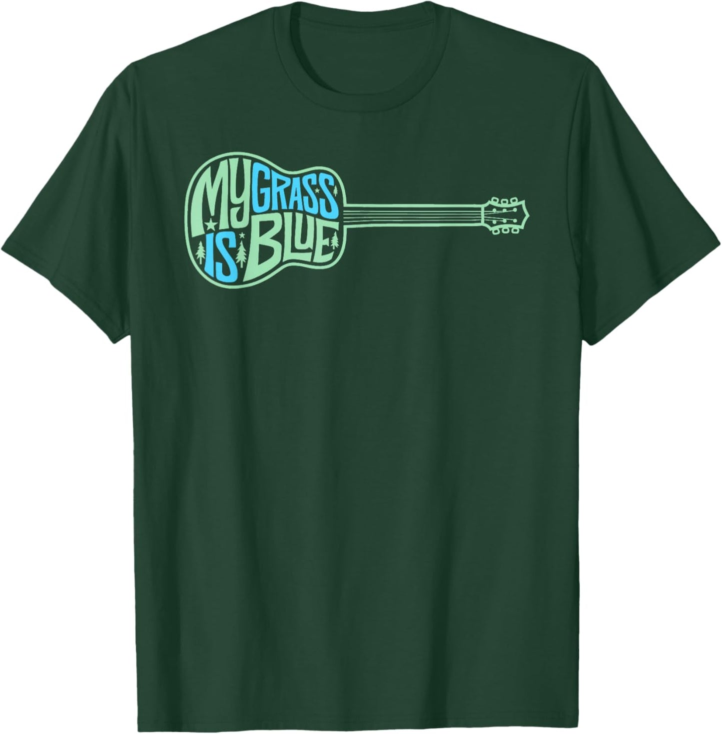 My Grass Is Blue Acoustic Guitar Bluegrass Music T-Shirt - T-Shirt | Forest