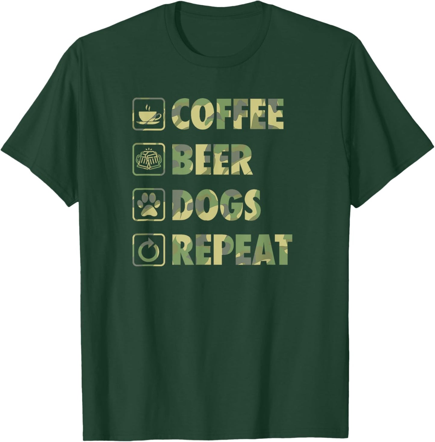Coffee Beer Dogs Repeat Life Simple Basic Beer Icons T-Shirt - T-Shirt | Forest