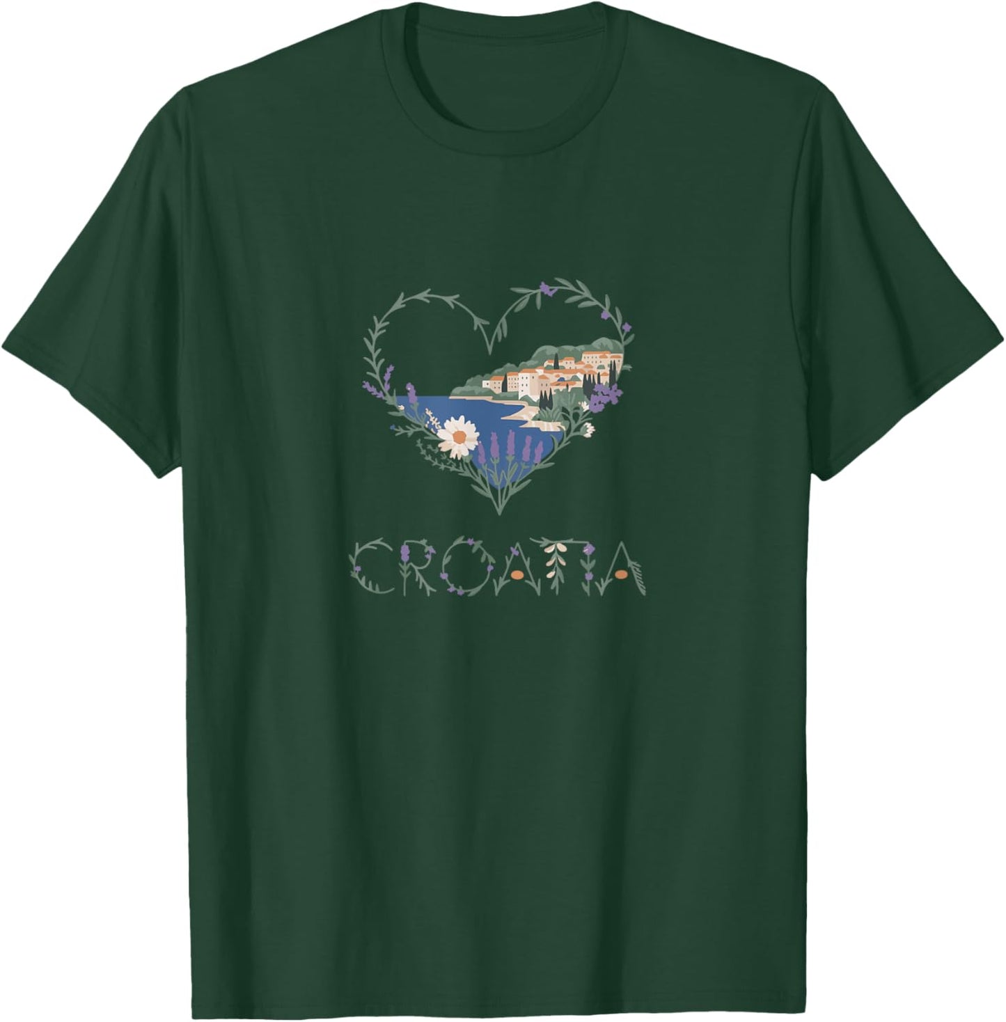 Croatia Floral Heart - Croatian Lover’s Souvenir T-Shirt - T-Shirt | Forest