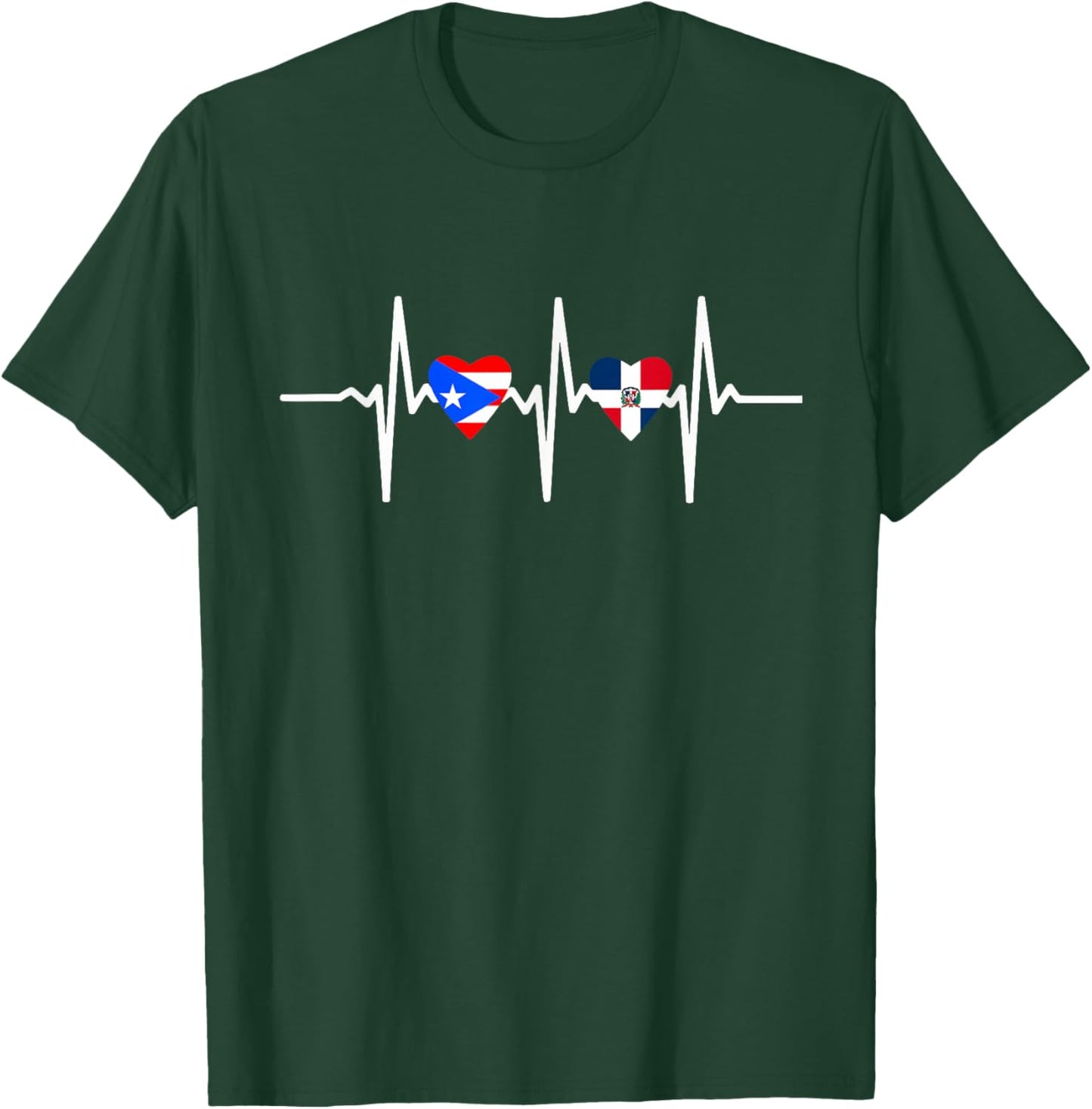 Half Dominican and Puerto Rican Rico Flag DominiRican Heart T-Shirt - T-Shirt | Forest