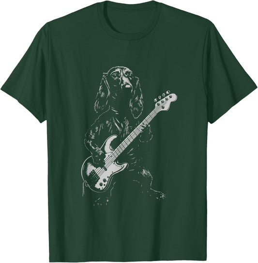 Funny Long Hair Dachshund Bass Guitar Music Lover Men Women T-Shirt - T-Shirt | Forest