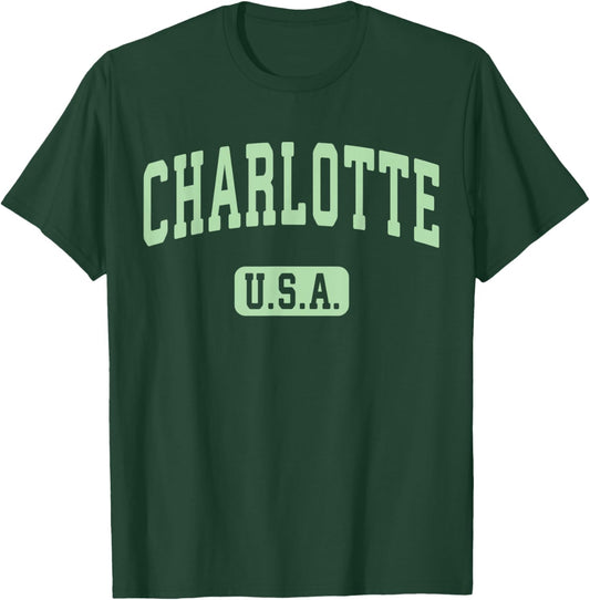 Charlotte USA Classic Retro Athletic Light Green Text T-Shirt - T-Shirt | Forest