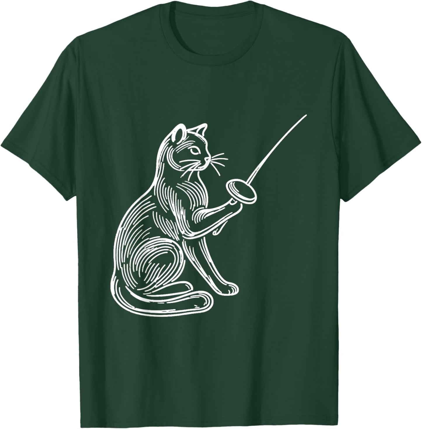 Funny Fencing Cat Shirt Combat Sport Kitten Fencer Cat Lover Men Women Girls Kids T-Shirt - T-Shirt | Forest