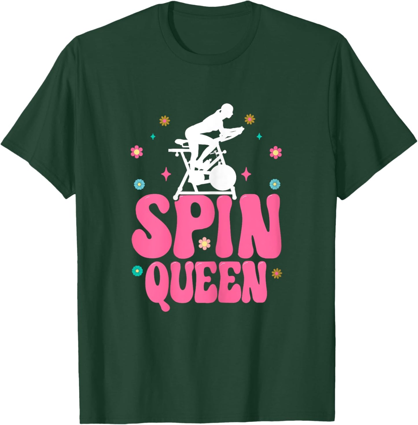 Spin Queen Funny Indoor Cycle Bike Spinning Girls Cycling T-Shirt - T-Shirt | Forest