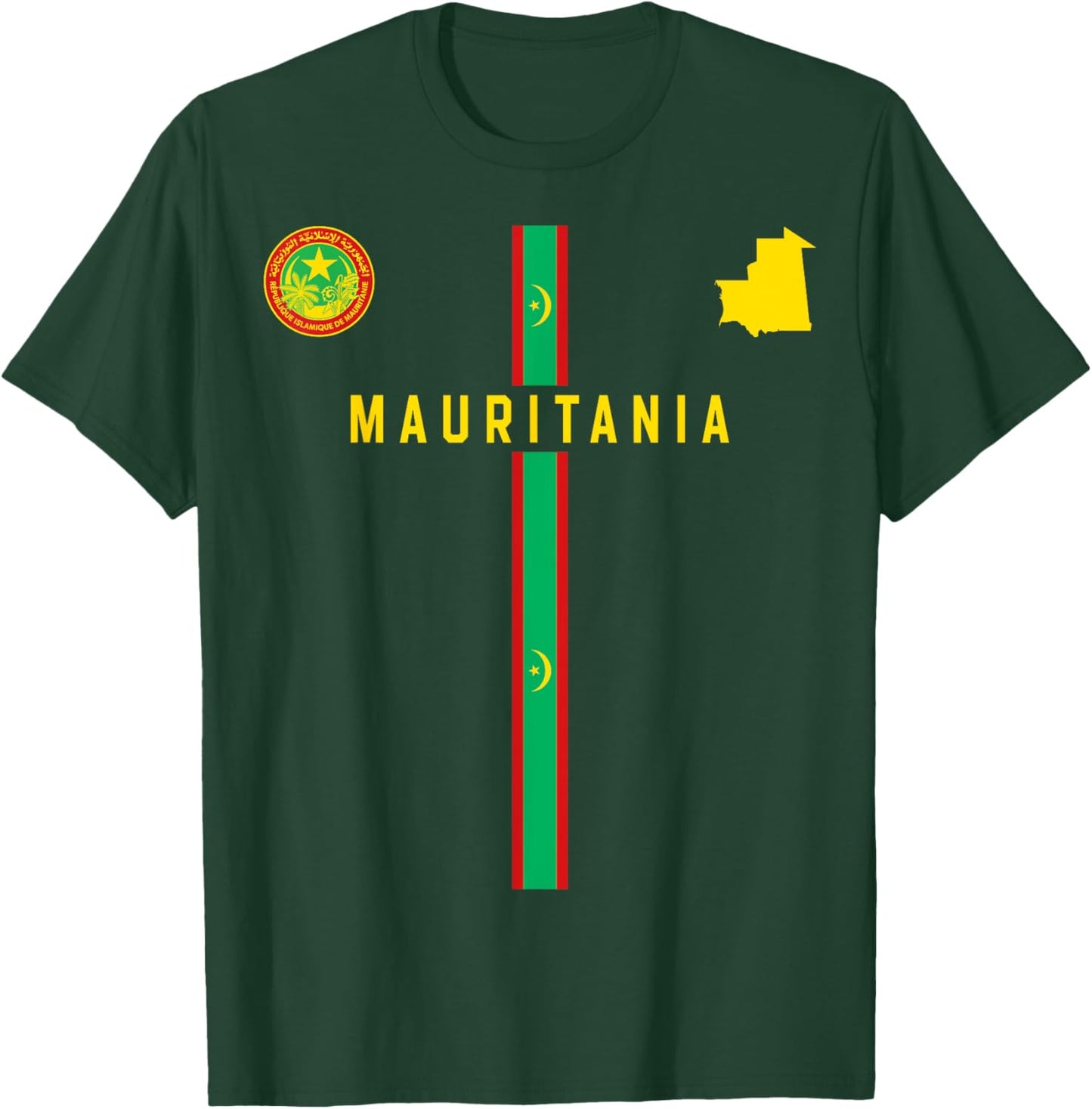 Mauritania Flag, Silhouette map of Mauritania, Coat of arms T-Shirt - T-Shirt | Forest