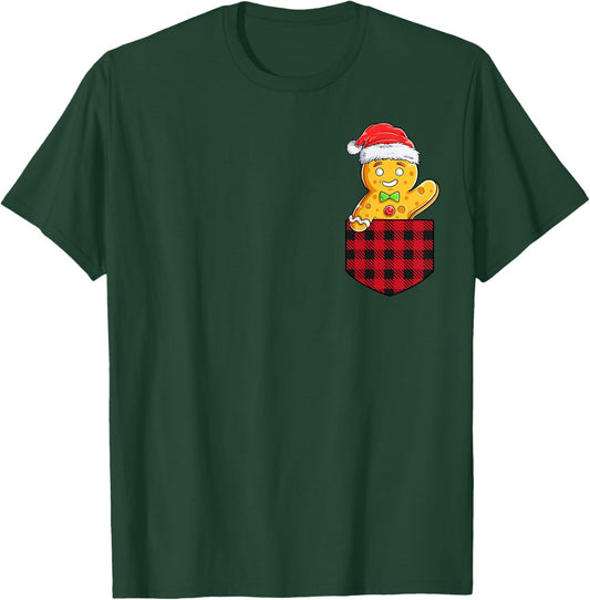 Gingerbread Man In Pocket Funny Christmas Cookie Baker Xmas T-Shirt - T-Shirt | Forest