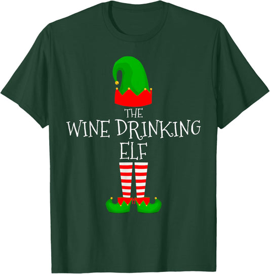 Wine Drinking Elf Family Matching Group Christmas Elves T-Shirt - T-Shirt | Forest