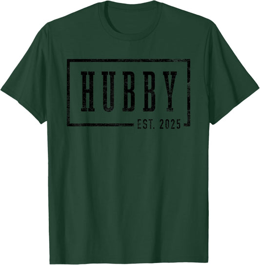 Hubby Est 2025 Just Married Honeymoon Sleek Framed Design T-Shirt - T-Shirt | Forest