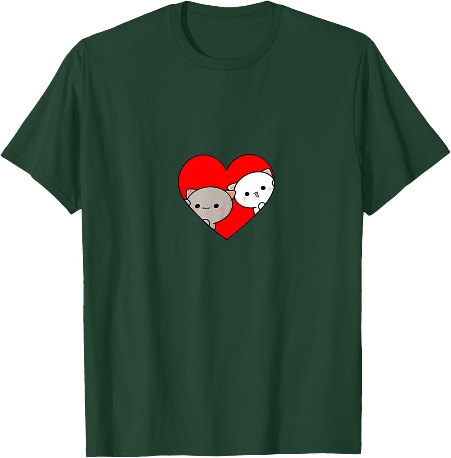 Peach Cartoon Love Goma Cat Valentine’s Day Heart GF BF Men Women Girls Kids T-Shirt - T-Shirt | Forest