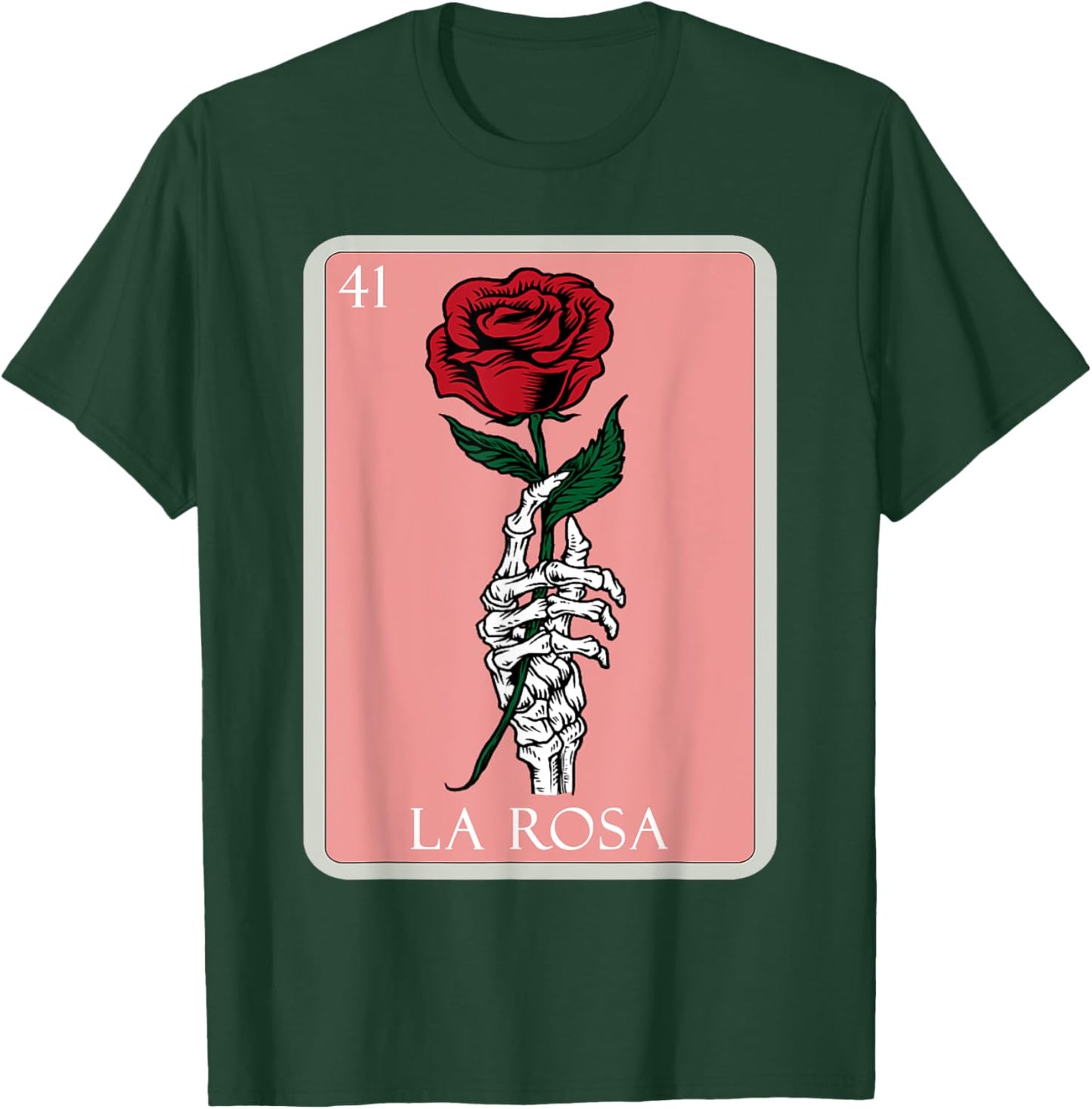 La Rosa Skeleton Hand Red Rose Mexican Bingo Lottery Card T-Shirt - T-Shirt | Forest