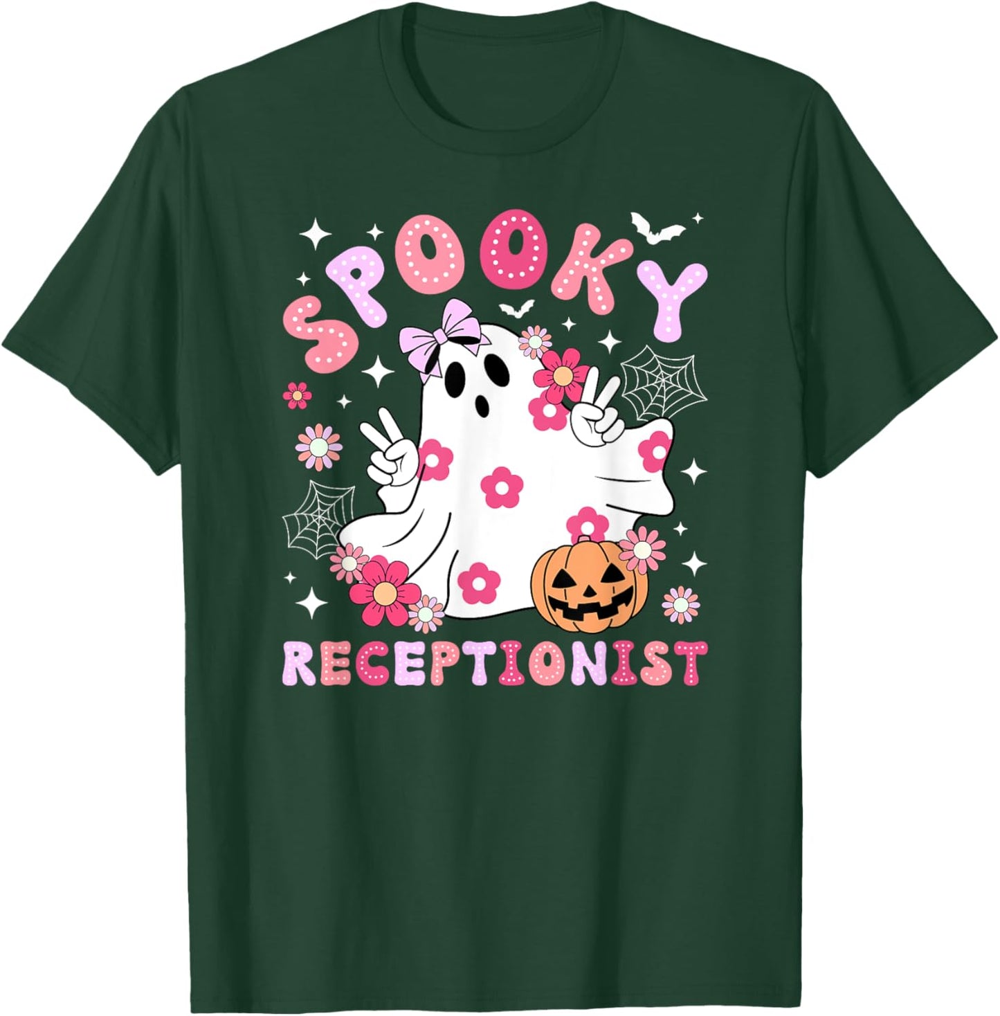Spooky Receptionist Halloween Reception Groovy Receptionist T-Shirt - T-Shirt | Forest