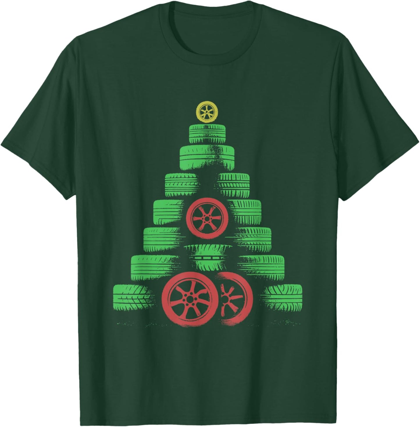 Tires Christmas Tree - Funny Car Mechanic Christmas Lover T-Shirt - T-Shirt | Forest